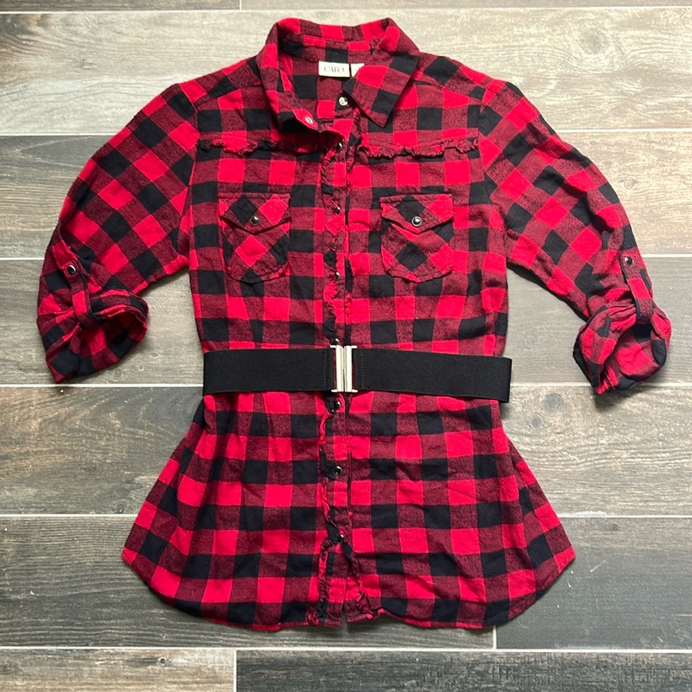 Buffalo Plaid Three Quarter Sleeve Shirt